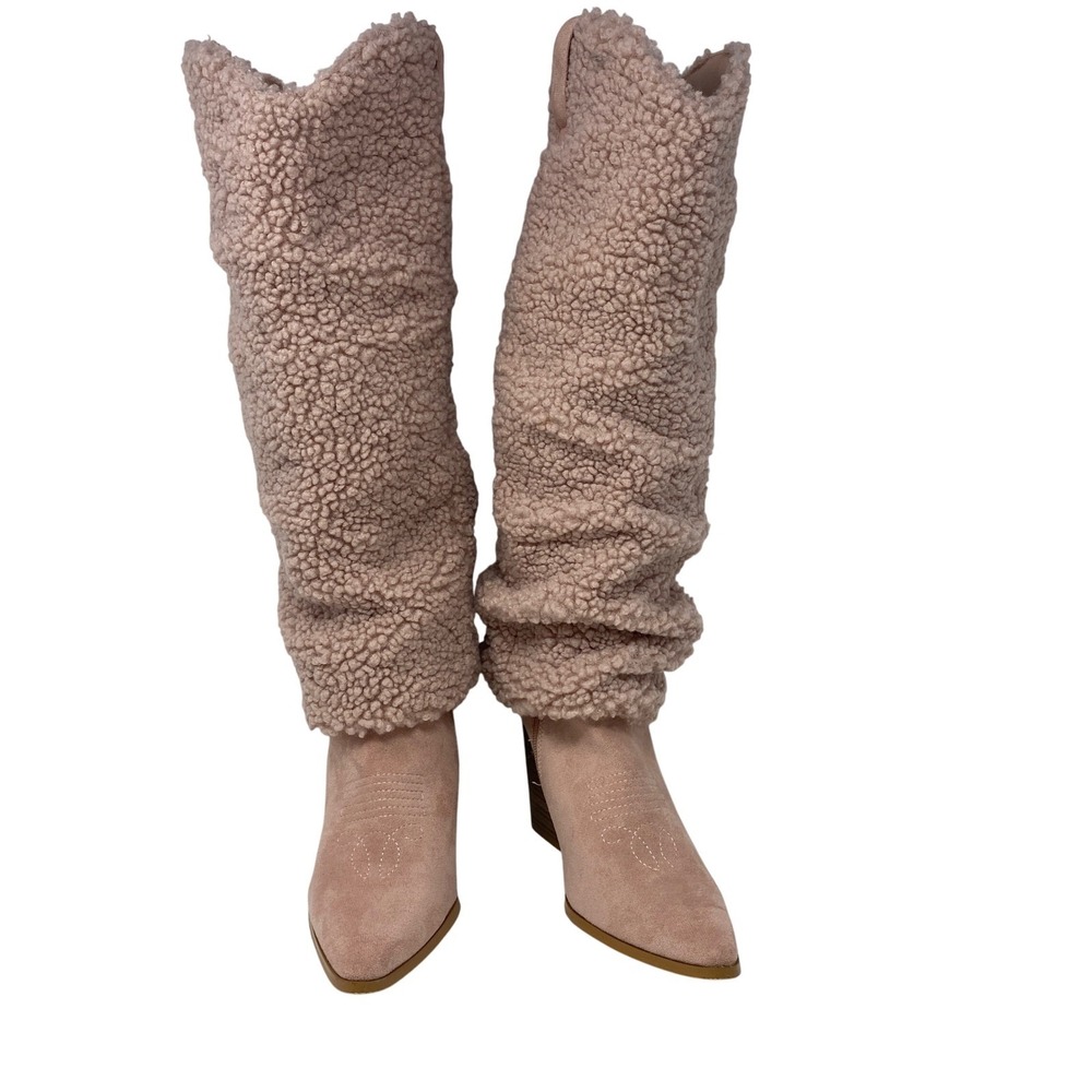Lilliana Womens 9 Sherpa Boots Faux Fur‎ Slouchy Y2K Festival Coquette Cowboy